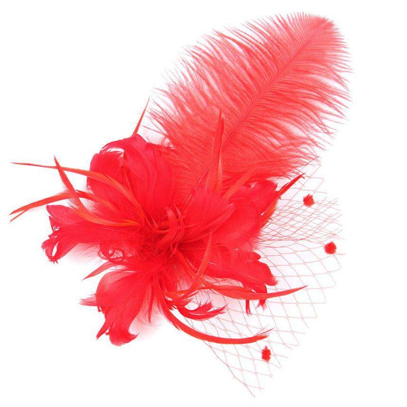 Plume Hair Fascinator-Brooch Red