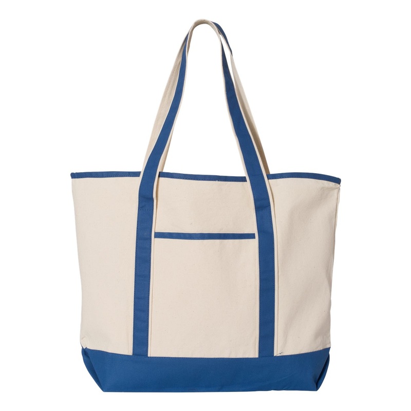Q-Tees 34.6L Large Canvas Deluxe Tote, Heavy Canvas Tote Bag – Q1500 Natural/Black