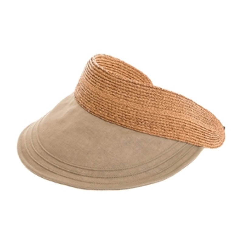 Raffia and Linen Sun Visor with Adjustable Slide Closure – Boardwalk Style Taupe