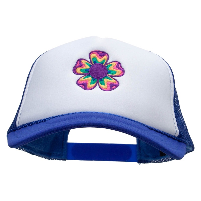 Retro Flower Embroidered Foam Panel Mesh Snapback Royal White One Size