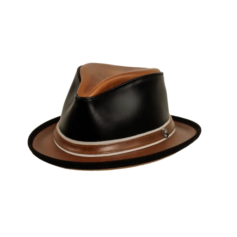 Rocky | Mens Leather Fedora Hat Black MD