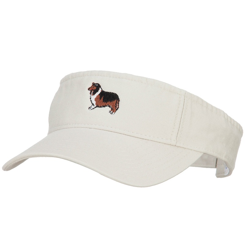 Rough Collie Embroidered Pro Style Cotton Washed Visor Stone One Size
