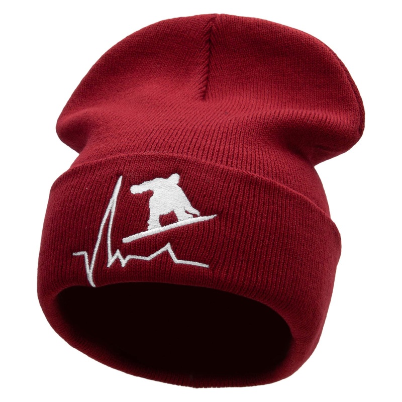 Snowboarding Life Embroidered 12 Inch Long Knitted Beanie Maroon One Size