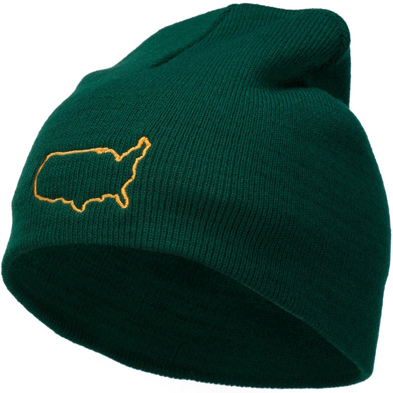 United States Outline Map Embroidered Short Beanie Dk Green One Size
