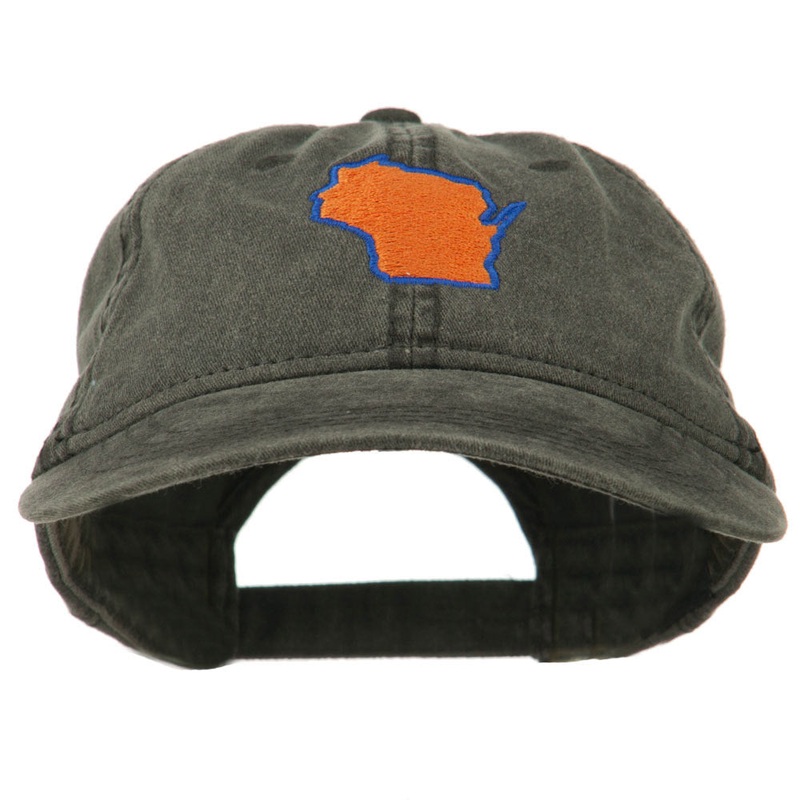 Wisconsin State Map Embroidered Washed Cotton Cap Black One Size
