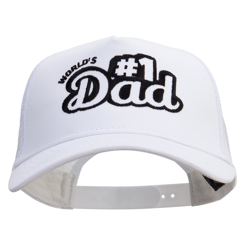 World’s #1 Dad Five Panels Pro Style Trucker Mesh Cap White One Size