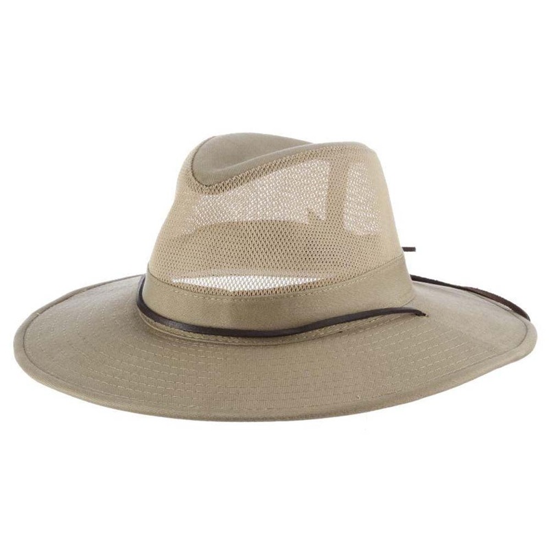 Brushed Twill Mesh Crown Safari with Chin Cord – DPC Outdoor Design Khaki Small (55 cm)
