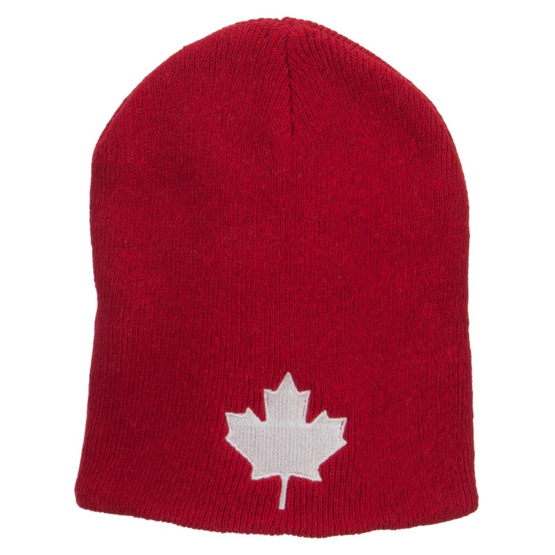 Canada Maple Leaf Embroidered ECO Cotton Beanie Red One Size