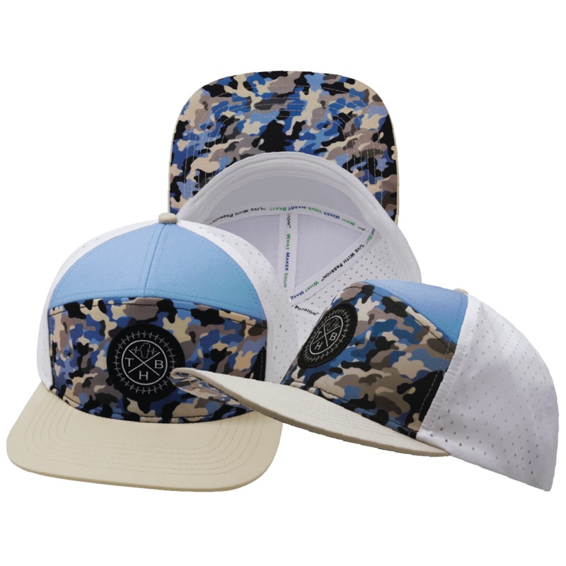 Color Vibes Hat – Flat Bill – Sky Camo – Cream / Baby Blue / White – Laser Mesh