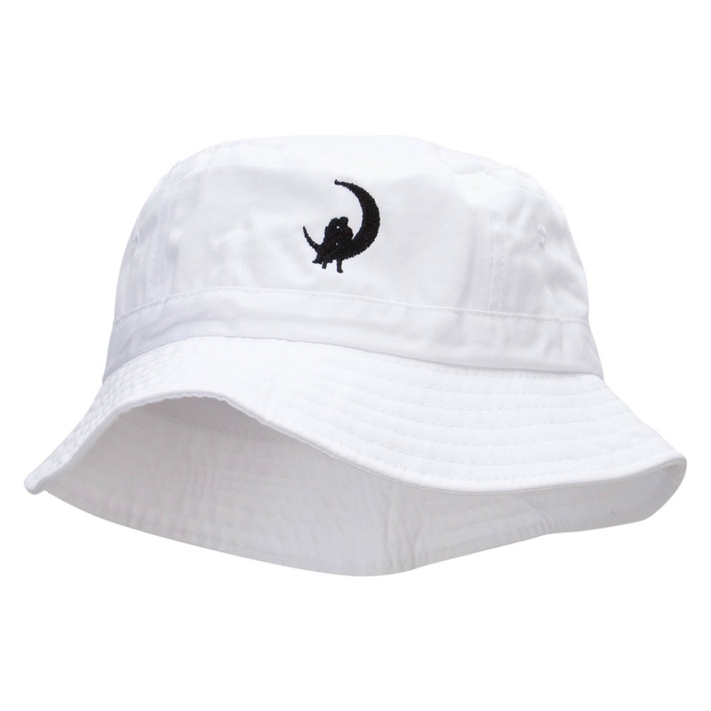 Couple On The Moon Embroidered Bucket Hat White One Size
