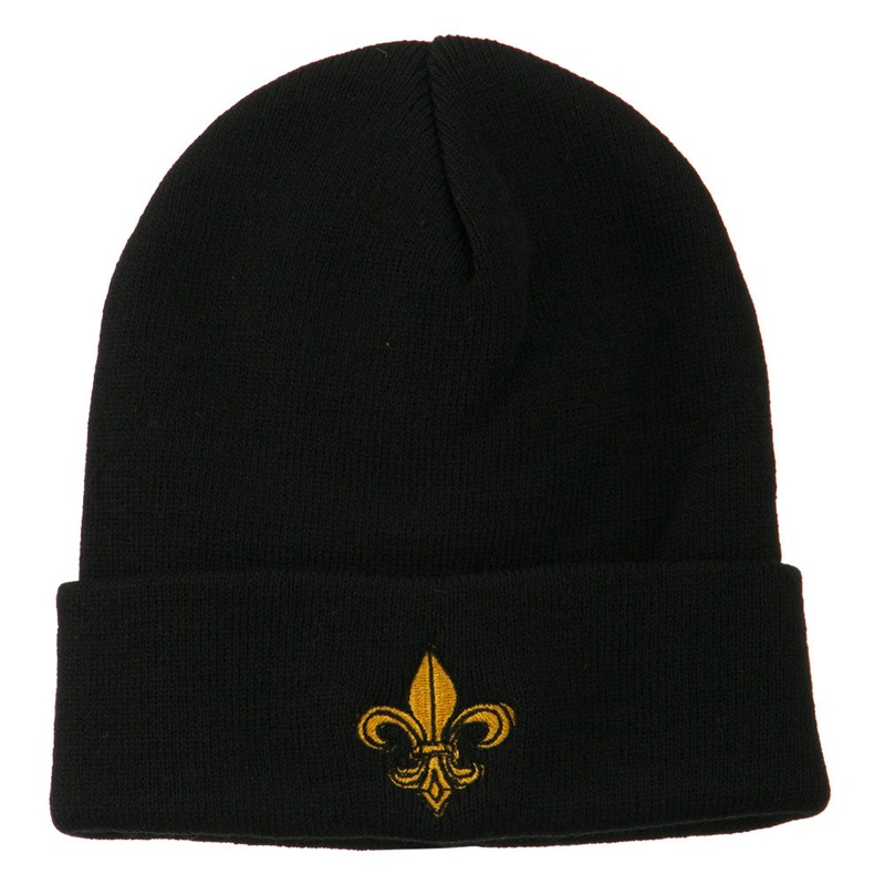 Fleur De Lis Embroidered Long Beanie Black One Size