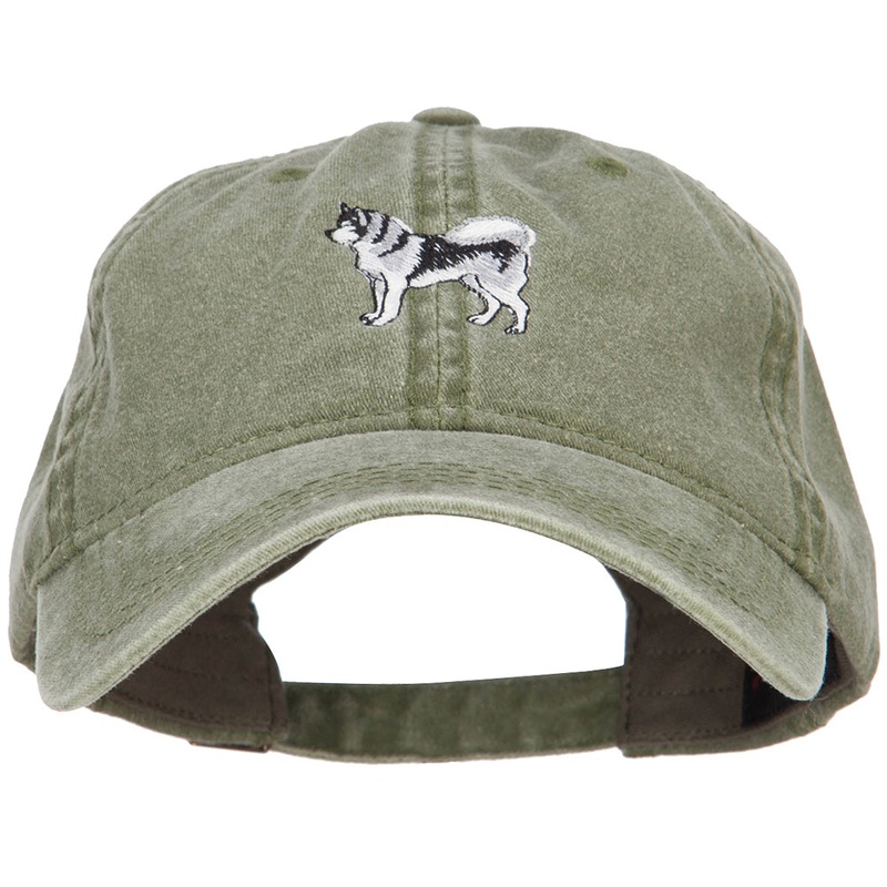 Husky Dog Embroidered Washed Cotton Twill Cap Olive One Size