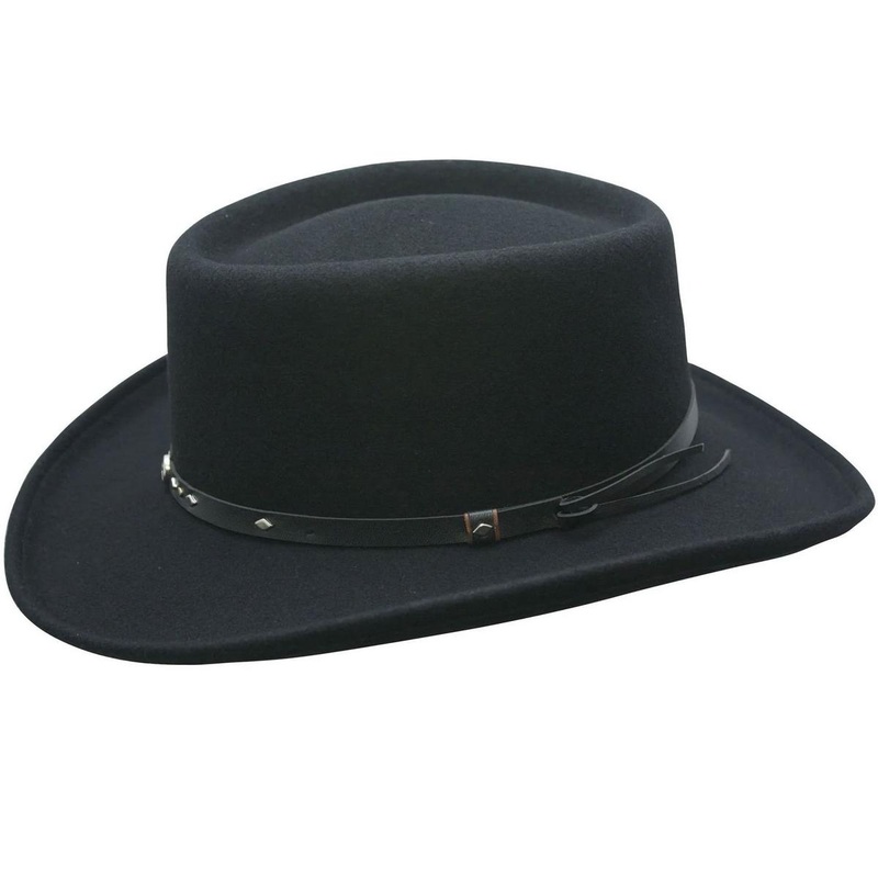 Leather Conch Band Wool Felt Gambler Hat BLACK S
