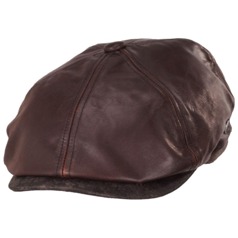 Leather Suede Newsboy Cap BROWN S