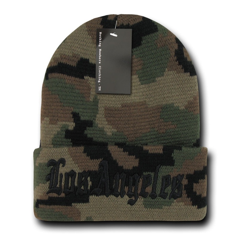 Los Angeles LA City Beanie Knit Cap, Camo/Black Camo/Black