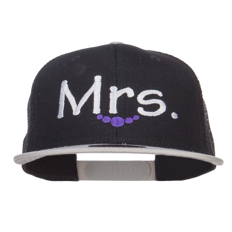 Mrs Embroidered Mesh Snapback Cap Grey Black One Size
