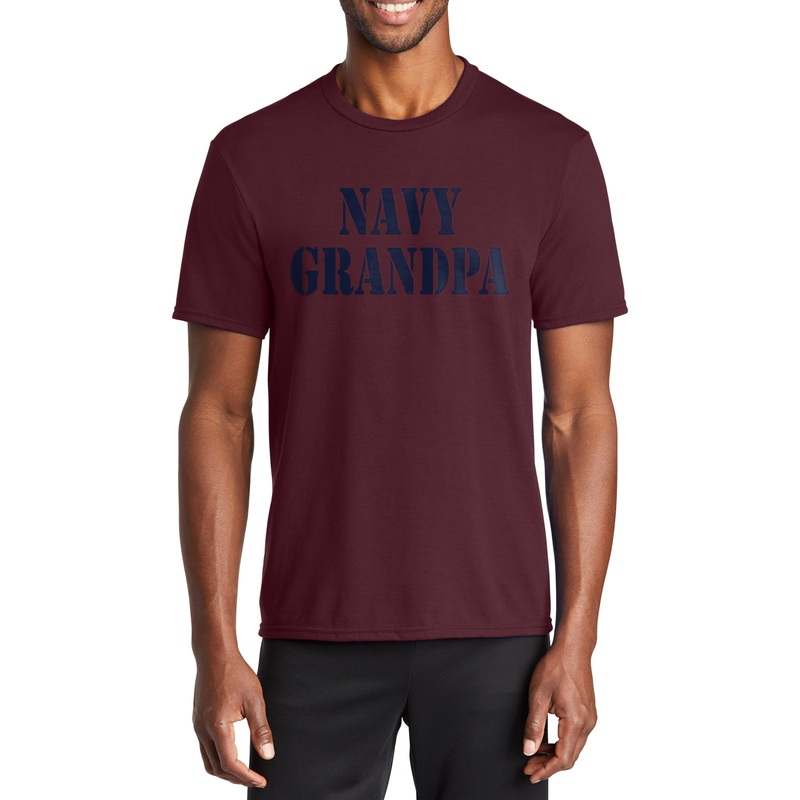 Navy Grandpa Stencil Graphic Men’s Fan Port & Company Performance Blend Crew Neck T-Shirt Athletic Maroon XL