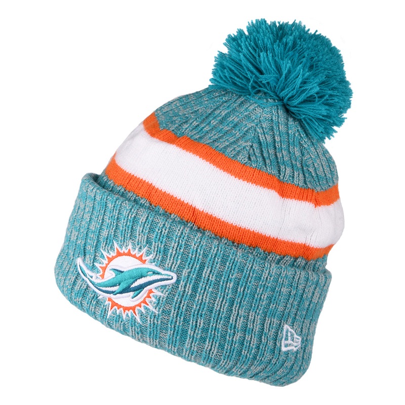 New Era Miami Dolphins Bobble Hat – NFL Sideline Sport Knit – Teal-Orange 1-Size