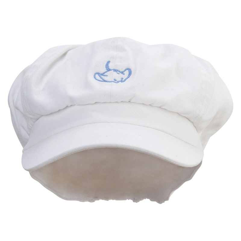 Stingray Embroidered Cotton Elastic Big Size Newsboy Cap White XL-2XL