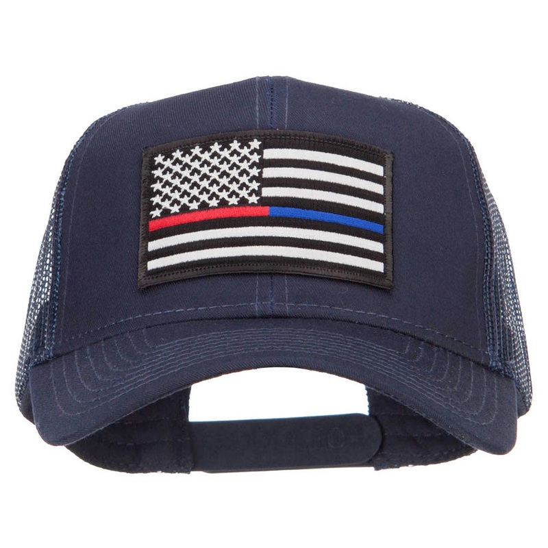 Thin Red Blue Line USA Flag Patched Mesh Cap Navy One Size