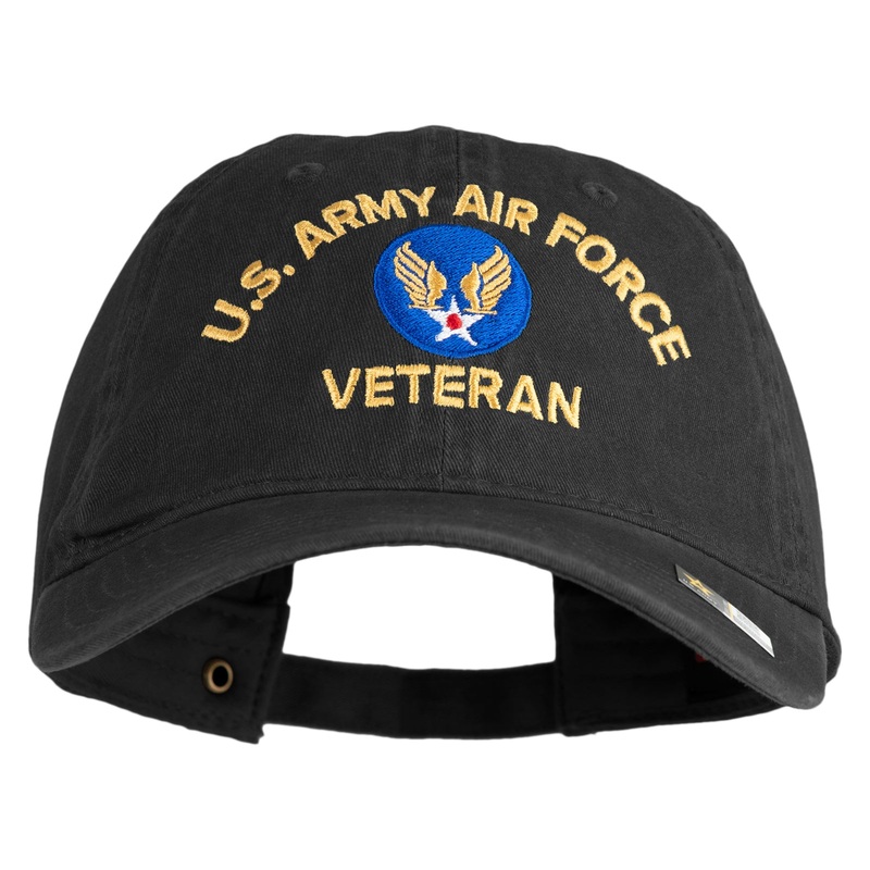 U.S. Army Air Force Embroidered Washed Solid Pigment Dyed Cotton Twill Brass Buckle Cap Black One Size