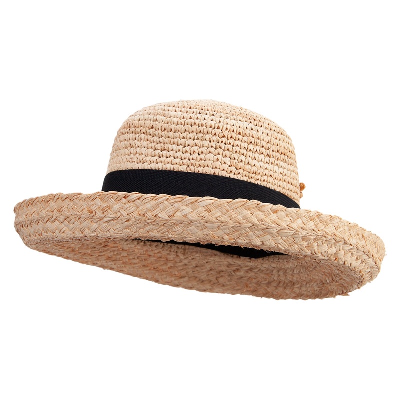 Women’s Crochet Crown Braided Brim Hat Natural One Size
