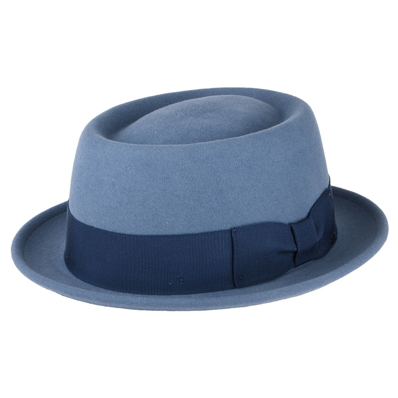 Bailey Hats Darron Crushable Water Repellent Wool Felt Pork Pie Hat – Mid Blue S