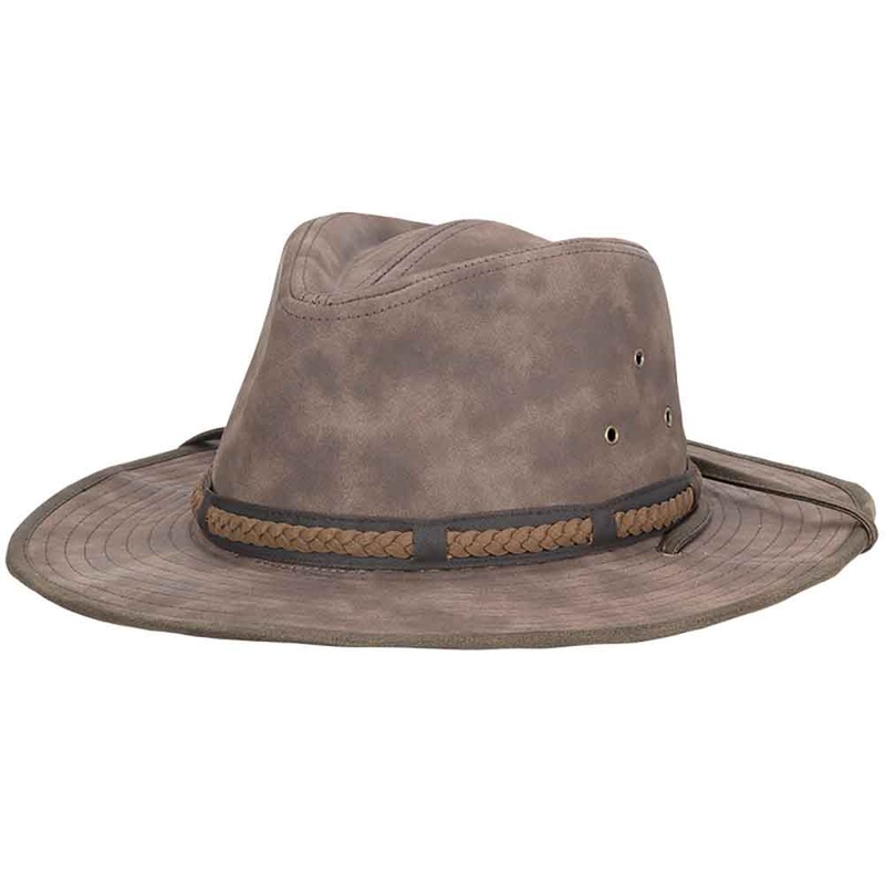 Buster Weathered Vegan Leather Outback Hat – DPC Headwear Brown Medium (57 cm)