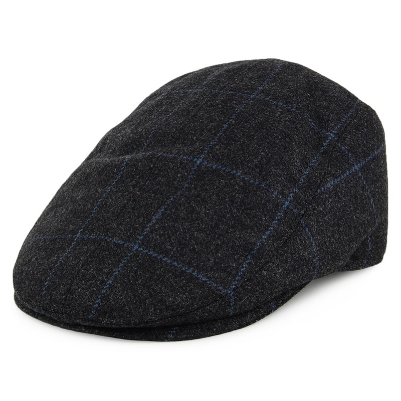 Christys Hats Ascot Windowpane Flat Cap – Grey-Blue S