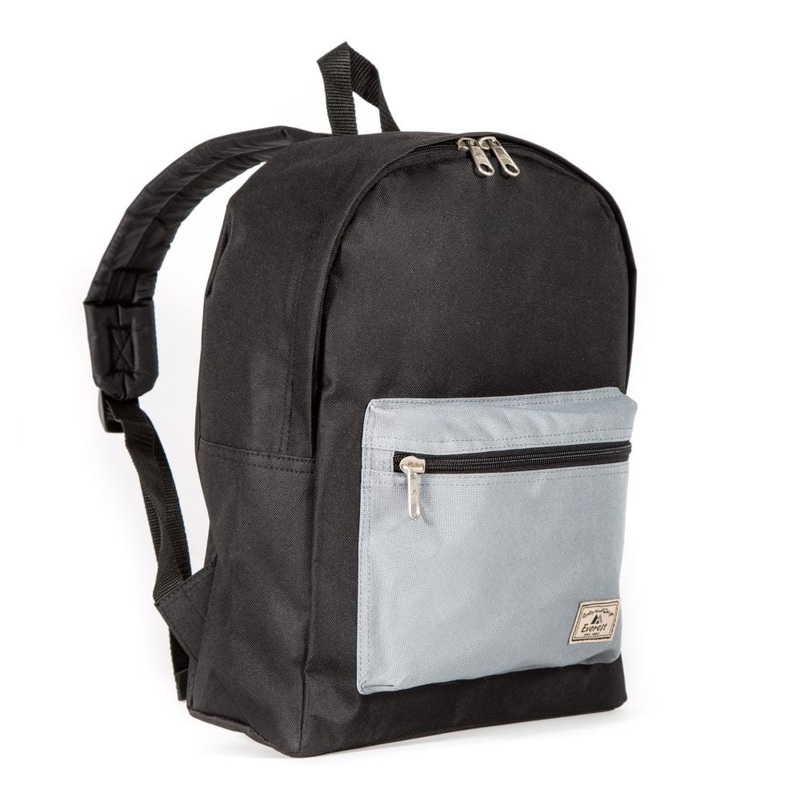 Everest Backpack Book Bag – Back to School Basic Color Block Style 1045CB Black/Gray