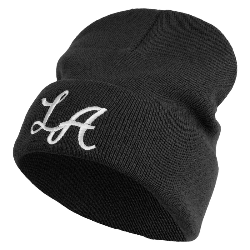 Graffiti LA Embroidered Big Size Cuff Long Beanie Black XL-3XL