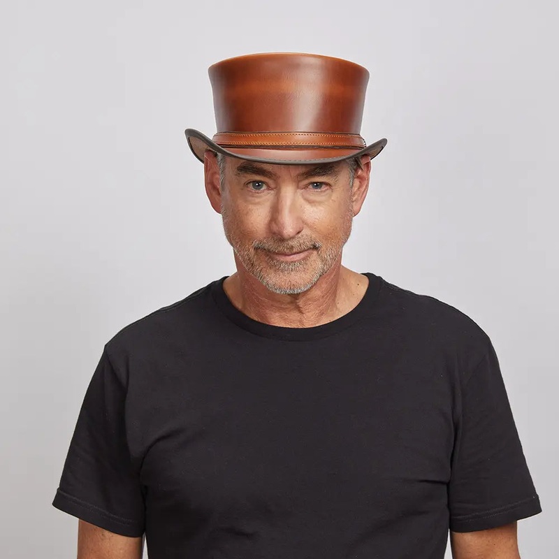 Hampton | Mens Leather Top Hat with Leather Hat Band Cyprus Tan SM