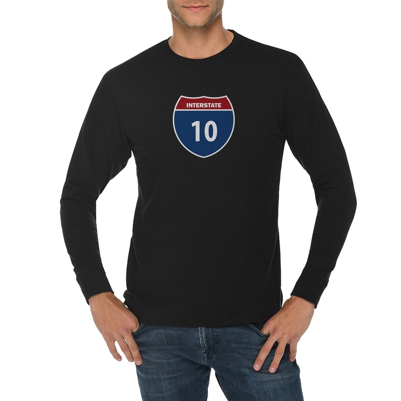 Interstate Freeway 10 Graphic Long Sleeve Crewneck Tee Black XS