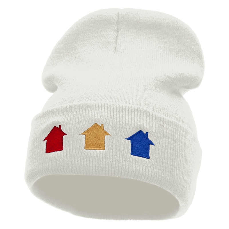 Monopoly Houses Embroidered 12 inch Acrylic Cuffed Long Beanie White One Size