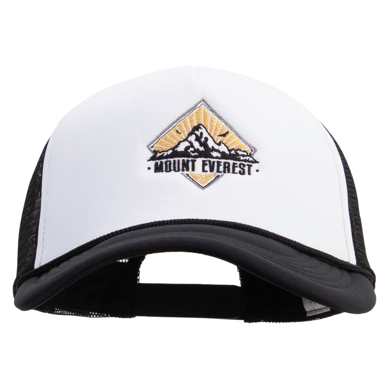 Mount Everest Badge Embroidered Big Foam Mesh Truck Cap White Black XL-3XL