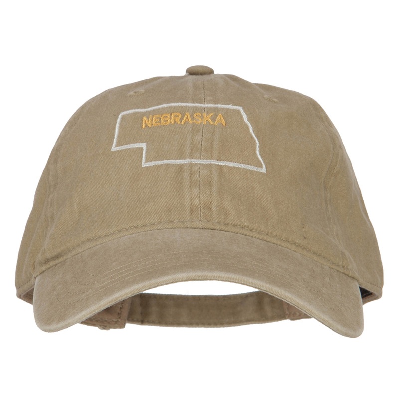 Nebraska with Map Outline Embroidered Washed Cotton Twill Cap Khaki One Size