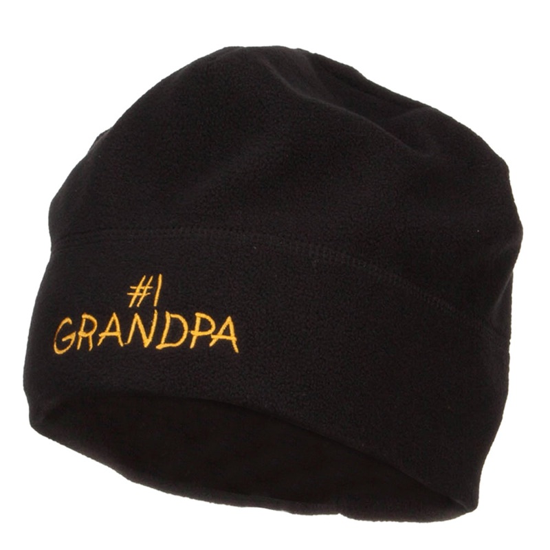 Number 1 Grandpa Embroidered Big Fleece Beanie Black XL-3XL