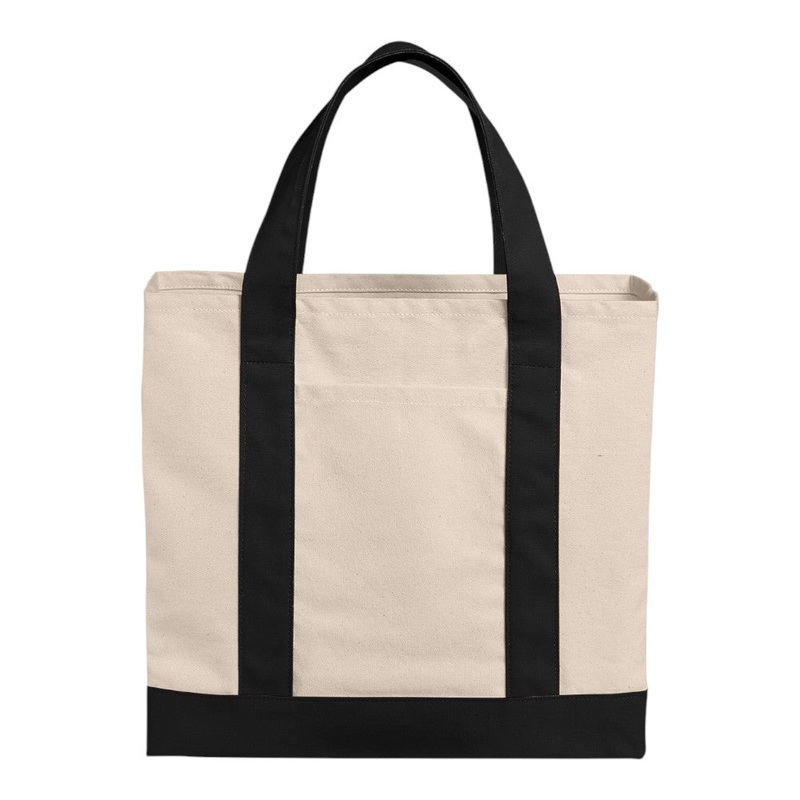 Port Authority BG429 Cotton Canvas Two-Tone Tote Natural/ Deep Black