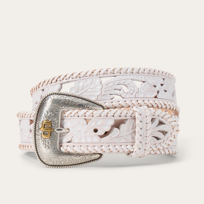 Tooled Laced Edge Belt White S