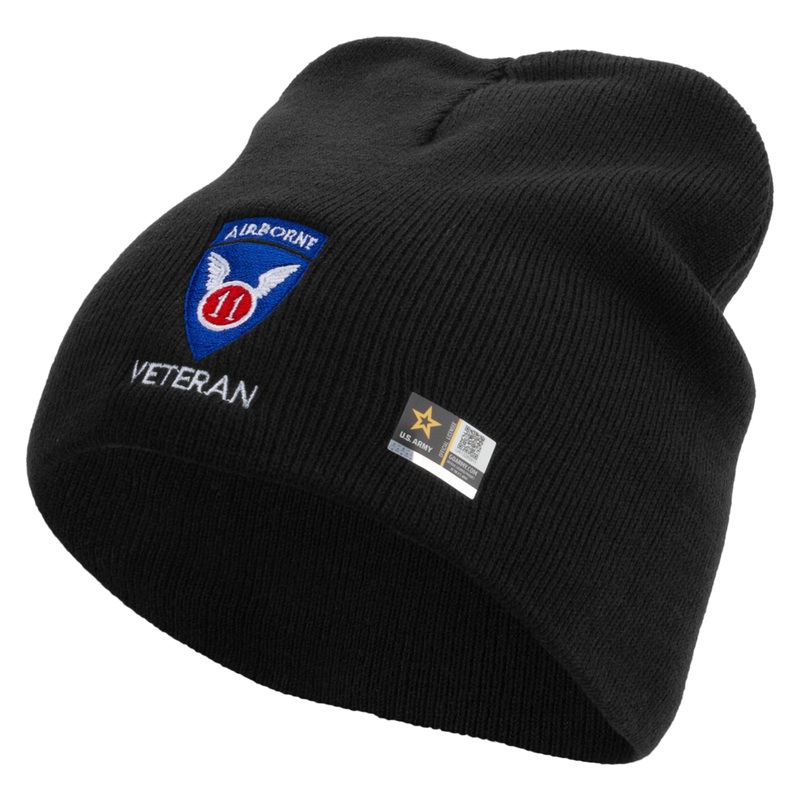 11th Airborne Division Veteran Embroidered 8 Inch Knitted Short Beanie Black One Size