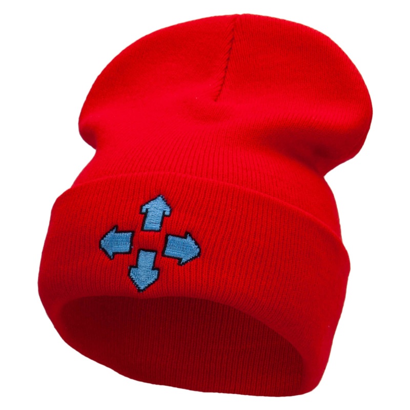 Arrow Game Pad Embroidered 12 Inch Long Knitted Beanie Red One Size