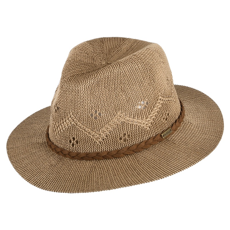 Barbour Hats Flowerdale Crochet Fedora Hat – Light Brown S