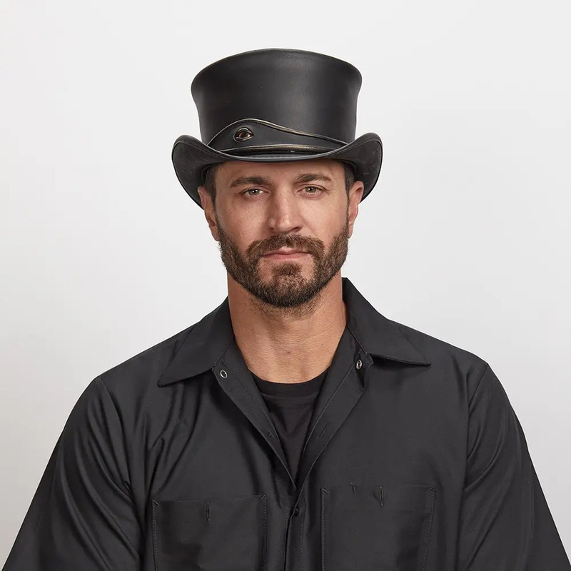 El Dorado Eye | Mens Leather Top Hat with Eye Hat Band Black MD