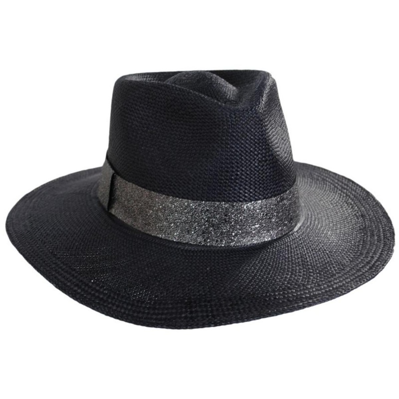 Onyx Panama Straw Fedora Hat BLACK S