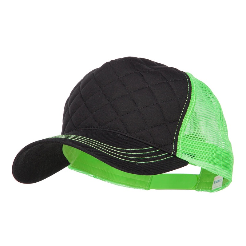 Quilted Trucker Two Tone Neon Mesh Big Size Cap Black Neon Green XL-3XL