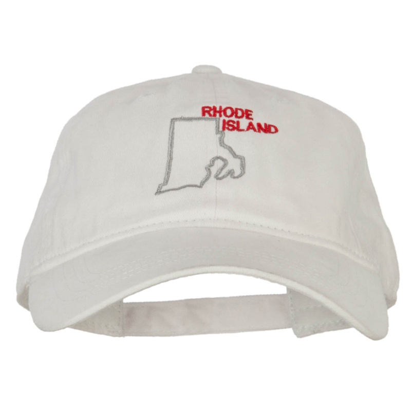 Rhode Island with Map Outline Embroidered Washed Cotton Cap White One Size