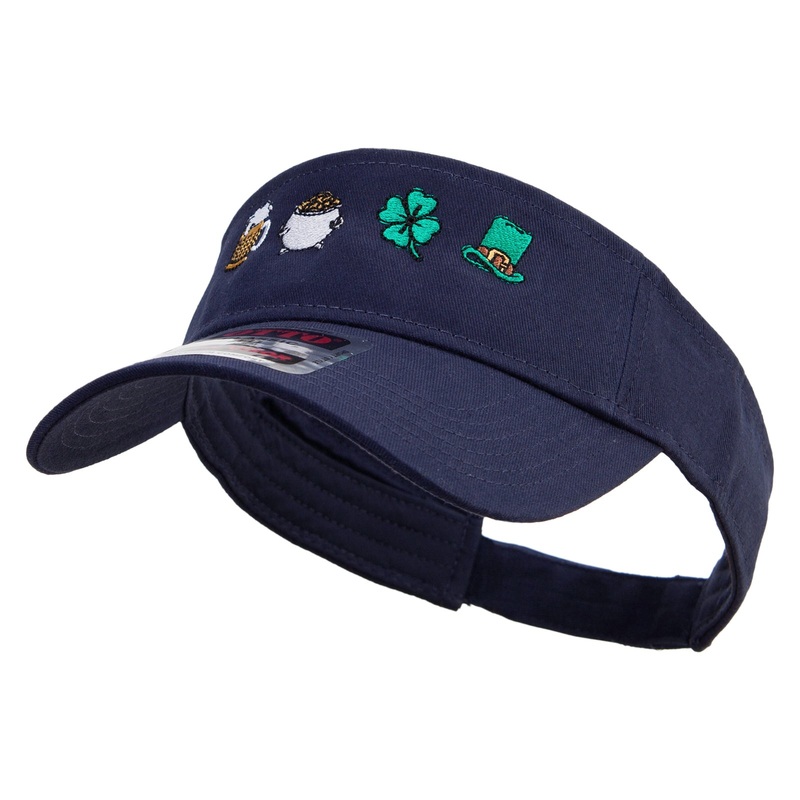 St.Patrick Day Celebration Symbols Embroidered Cotton Twill Sun Visor Navy One Size