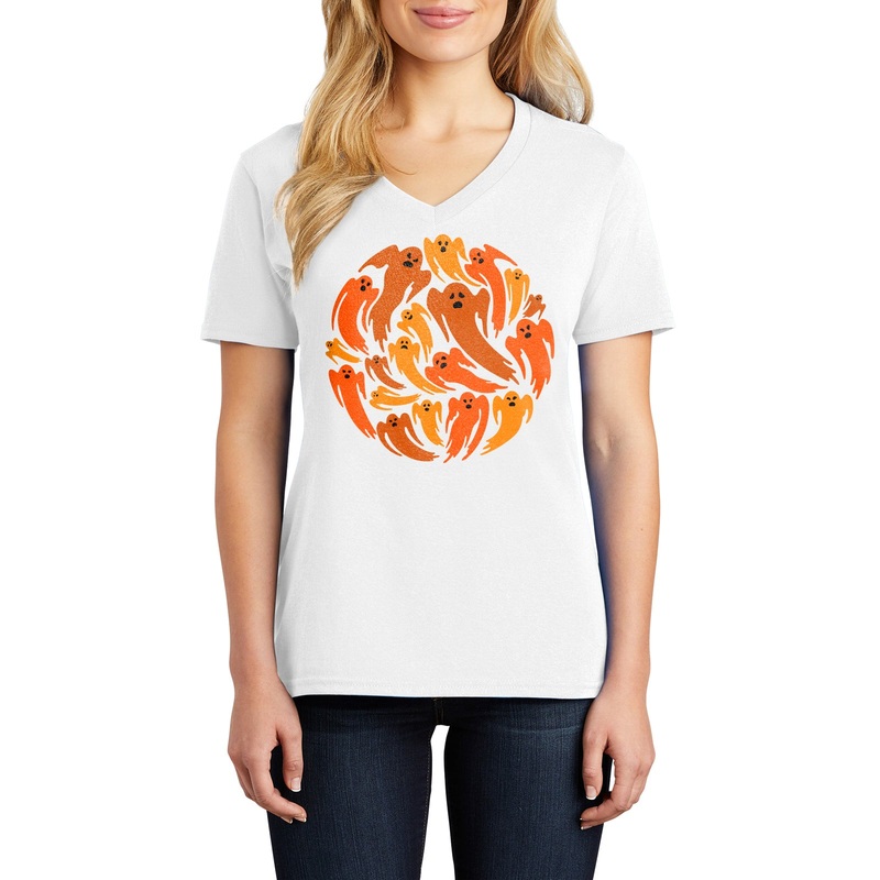 Swarm of Ghost Ladies Big Size Core Cotton V neck T-Shirt White XS