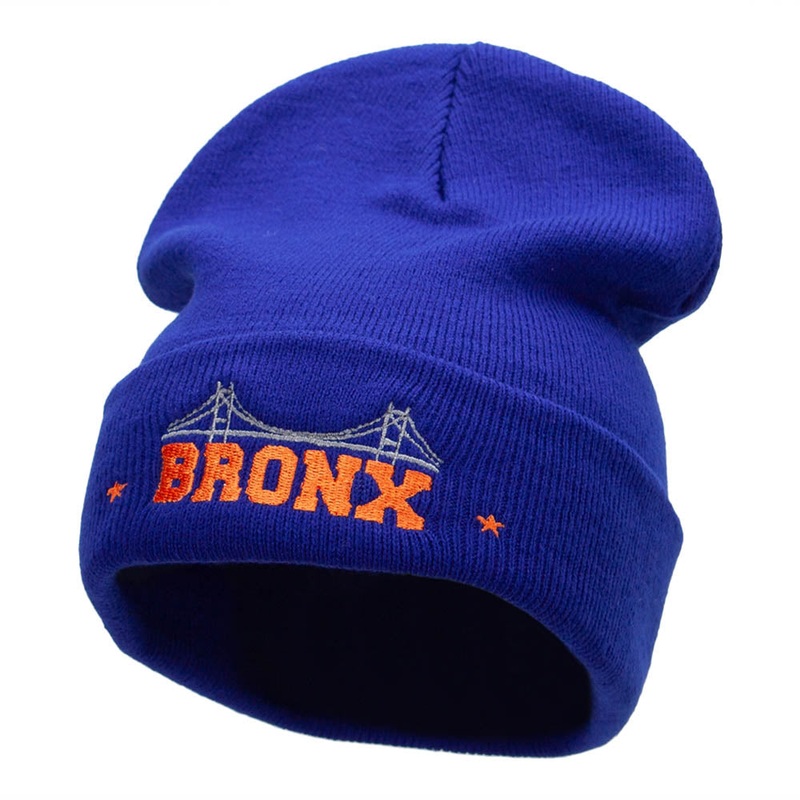 The Bronx Embroidered 12 Inch Long Knitted Beanie Royal One Size