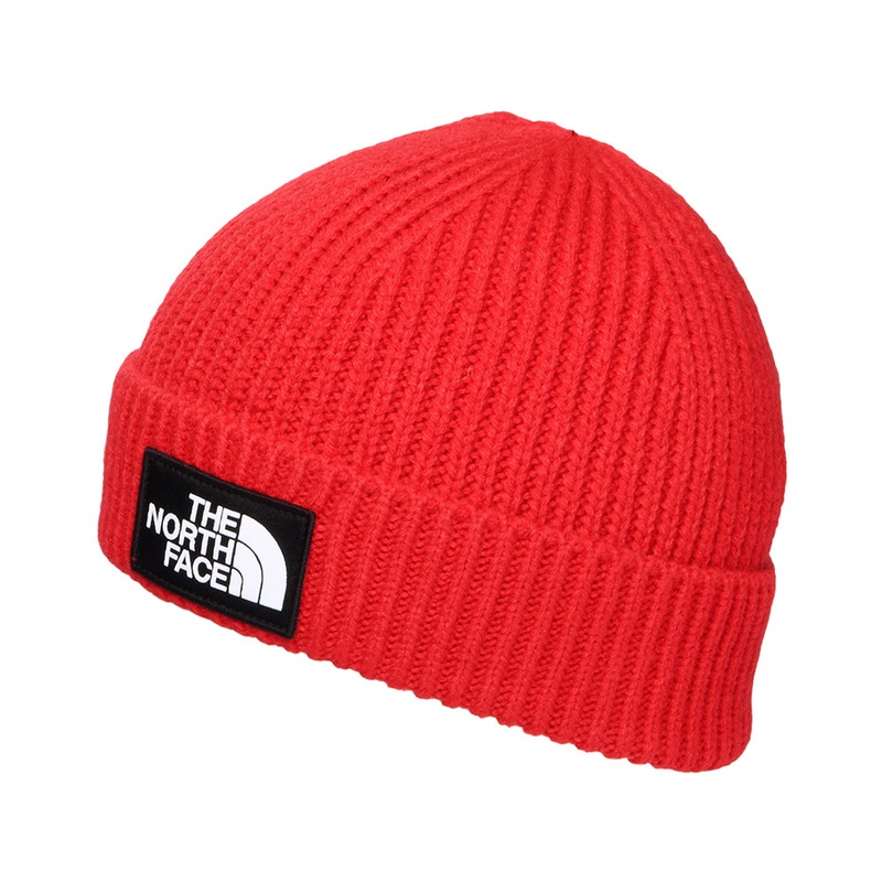 The North Face Hats TNF Logo Box Cuffed Fisherman Beanie Hat – Red 1-Size